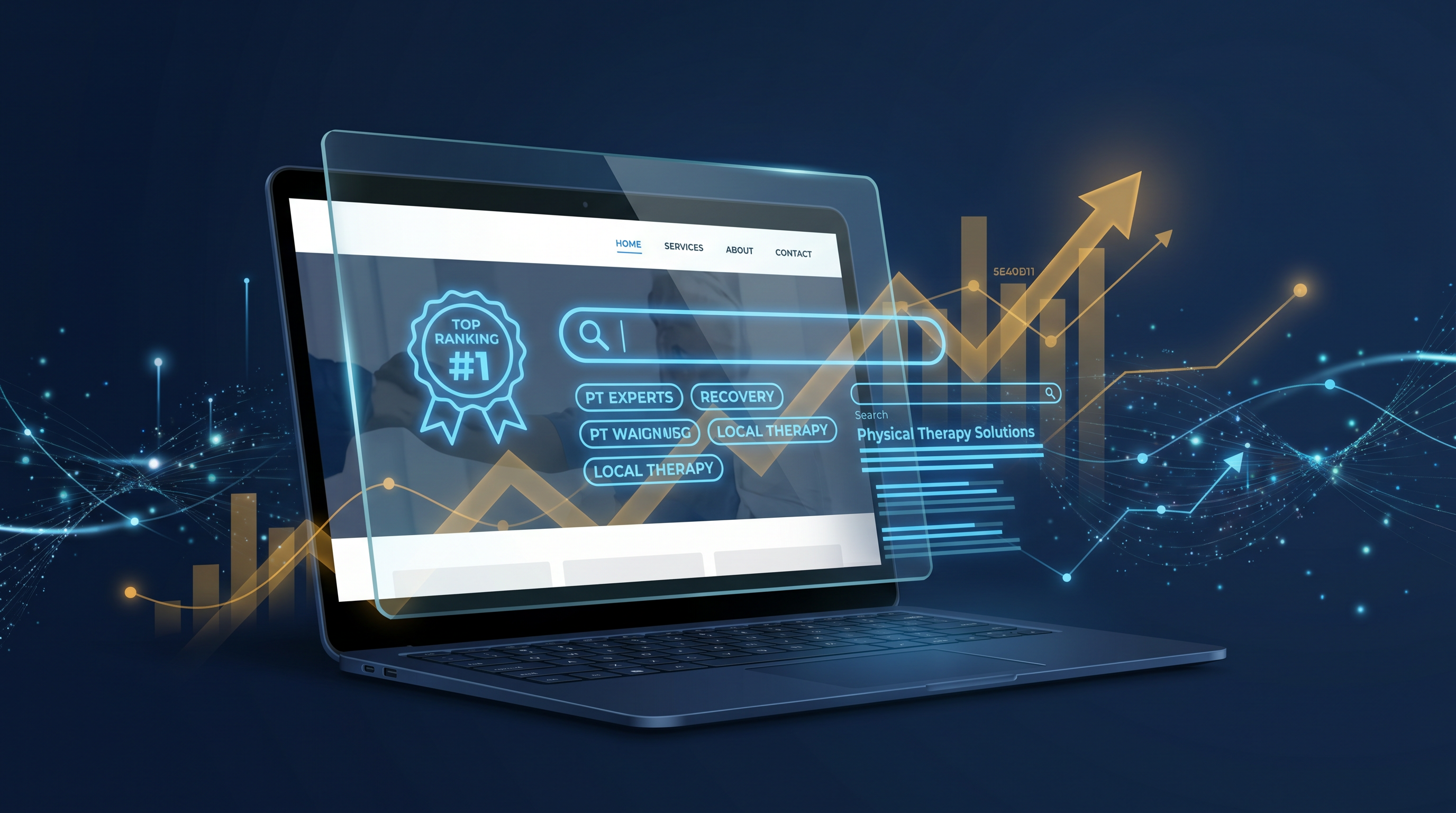 SEO services for physical therapy practices showing website optimization and search rankings